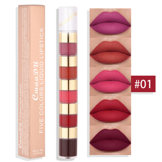 5-Color Matte Lip Glaze Set - Non-Stick Formula
